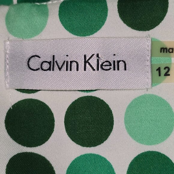 CALVIN KLEIN GREEN POLKA DOT SHEATH DRESS SLEEVELESS, BACK ZIPPER, SIZE 12 - Picture 6 of 8